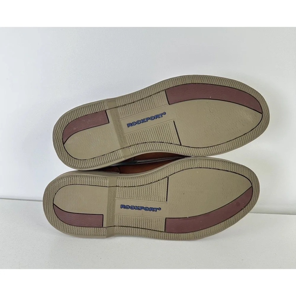 Rockport Perth Leather Brown Loafers Boat Shoes 2 Eye Moc MR5106 Mens‎ 8.5W Wide